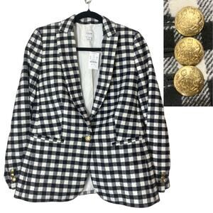 NWT J. CREW BLAZER JACKET 2 WOOL BLACK WHITE GINGAM PLAID ACADEMIA PREPPY